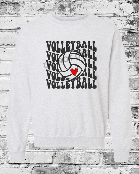 Adult Ash Crewneck w/Black Wave Volleyball