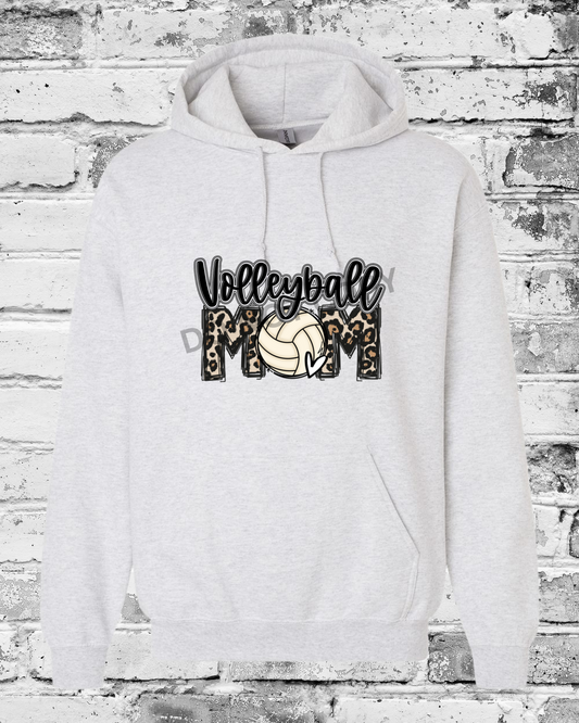 Adult Ash Hoodie w/Leopard Volleyball Mom