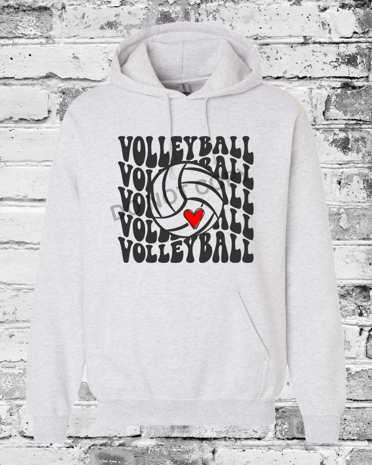 Adult Ash Hoodie w/Black Wave Volleyball