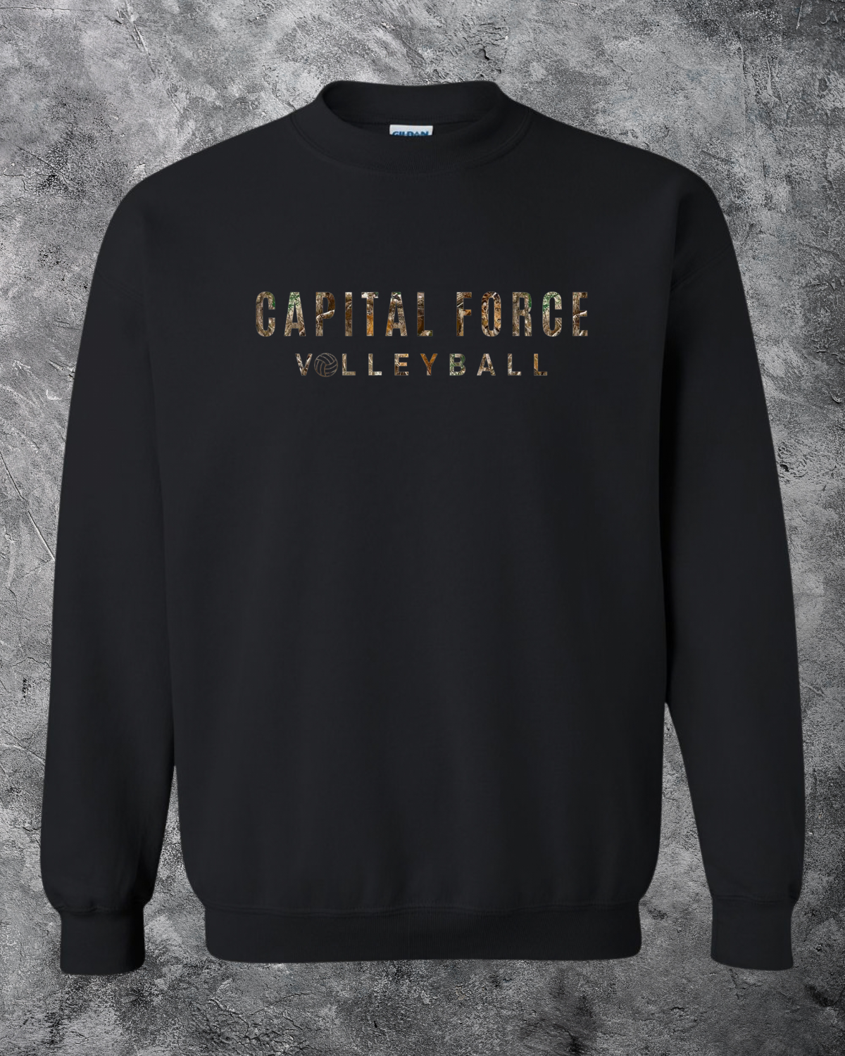 Adult Black Crewneck w/ Camo Capital Force