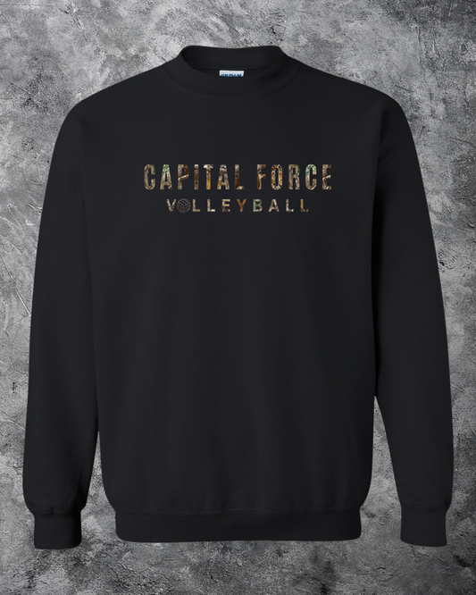 Adult Black Crewneck w/ Camo Capital Force