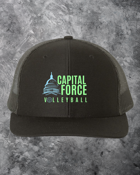Embroidered Black Trucker Cap w/ Logo