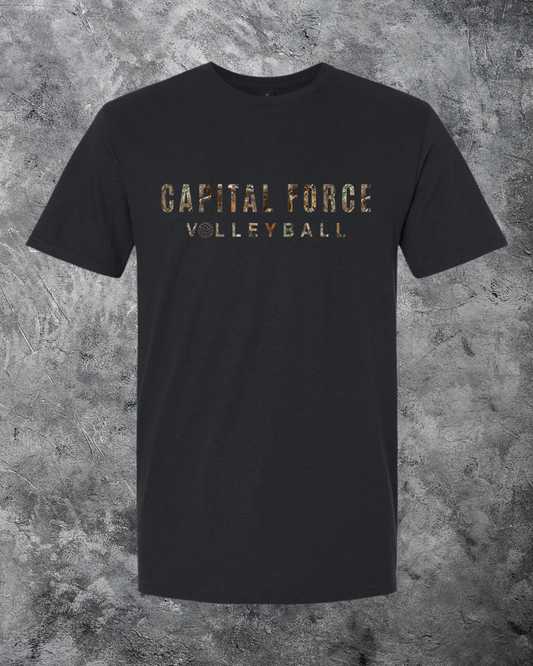 Youth Black T-Shirt w/ Camo Capital Force