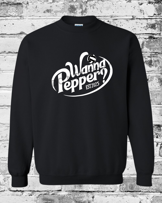 Adult Black Crewneck w/White Wanna Pepper