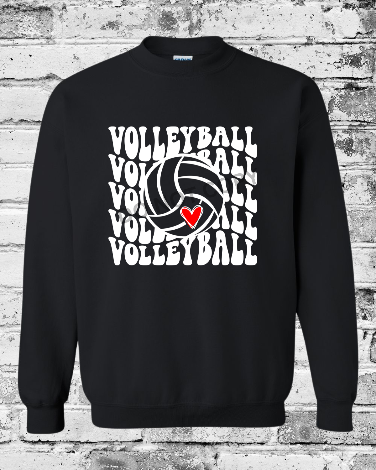 Adult Black Crewneck w/White Wave Volleyball