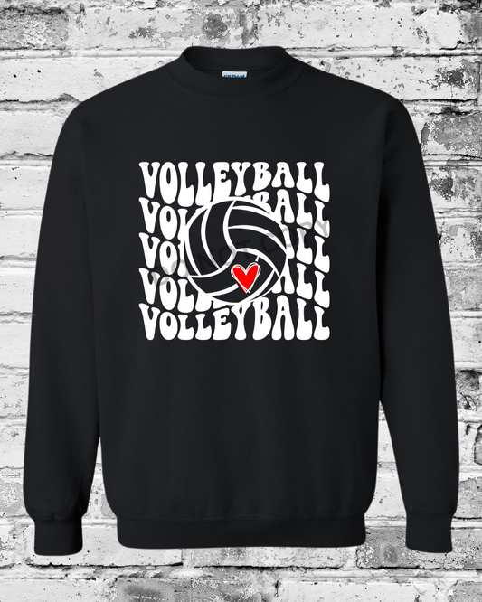 Adult Black Crewneck w/White Wave Volleyball