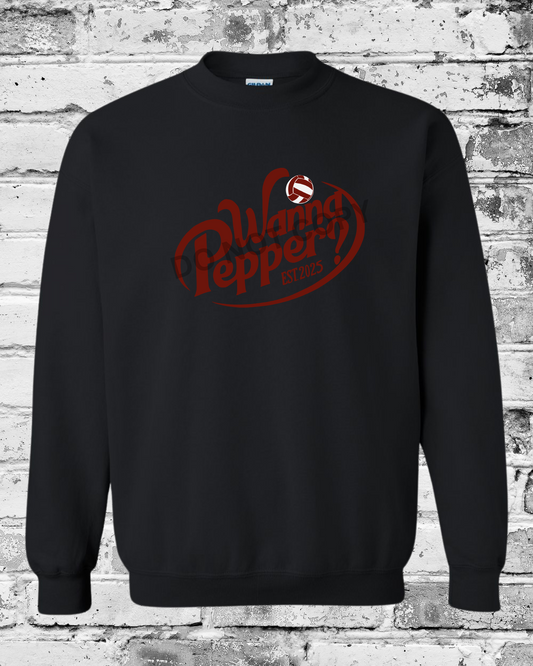 Adult Black Crewneck w/Maroon Wanna Pepper