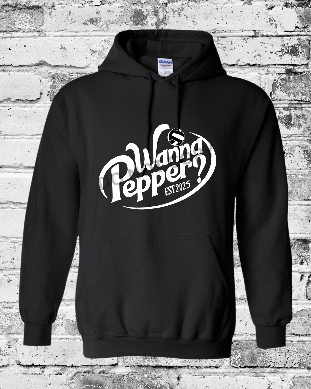 Adult Black Hoodie w/White Wanna Pepper