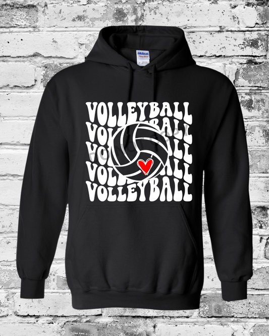 Adult Black Hoodie w/White Wave Volleyball