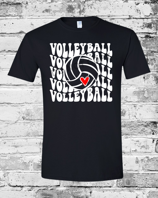 Adult Black T-Shirt w/White Wave Volleyball
