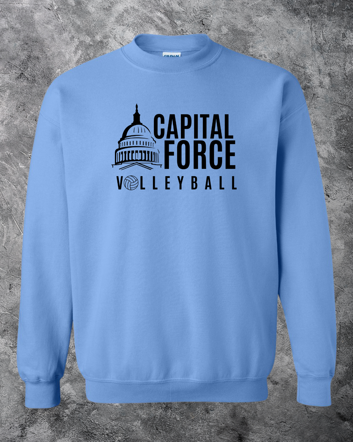 Adult Blue Crewneck w/ Black Capital Logo