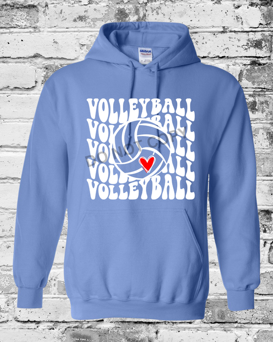 Adult Carolina Blue Hoodie w/White Wave Volleyball