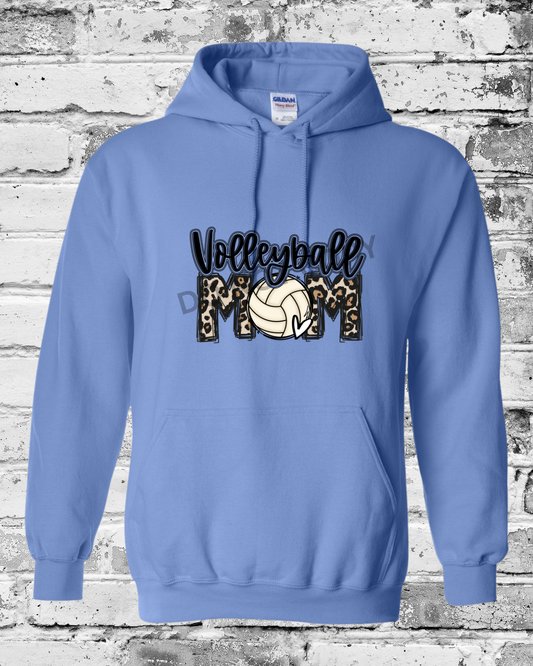 Adult Carolina Blue Hoodie w/Leopard Volleyball Mom