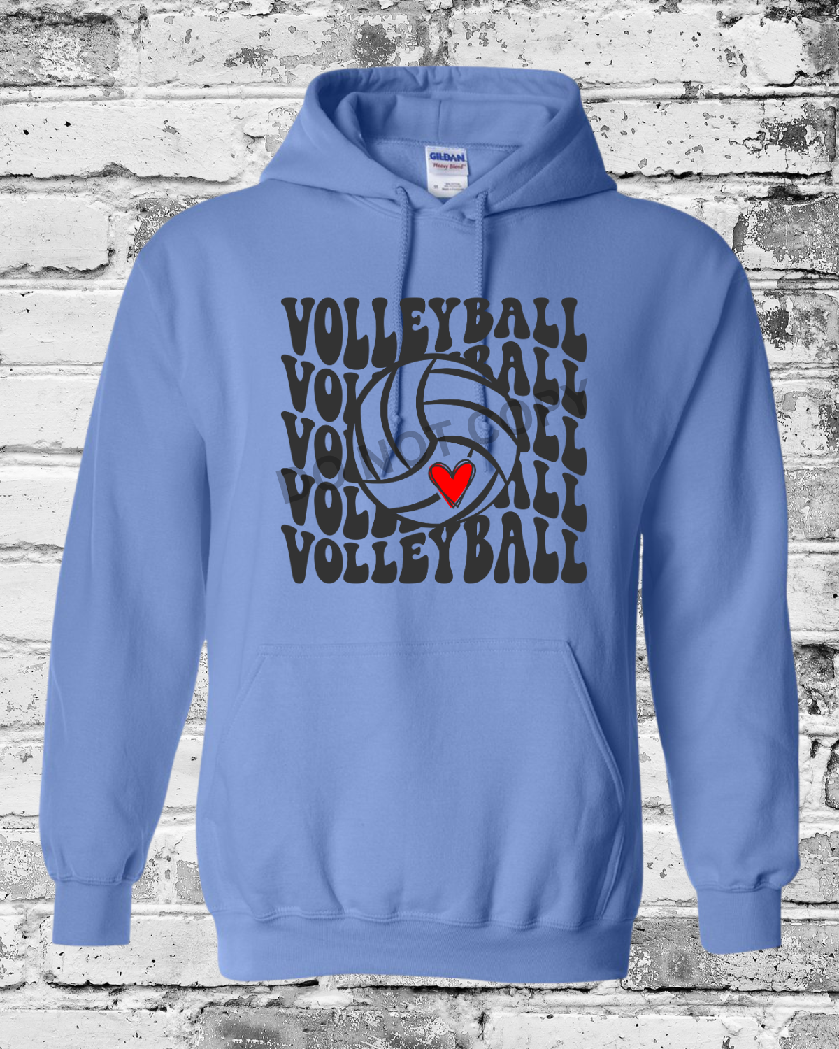 Adult Carolina Blue Hoodie w/Black Wave Volleyball