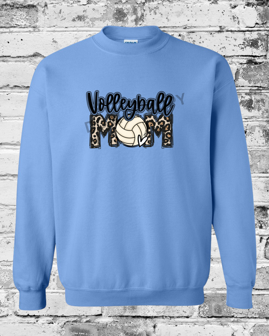 Adult Carolina Blue Crewneck w/Leopard Volleyball Mom