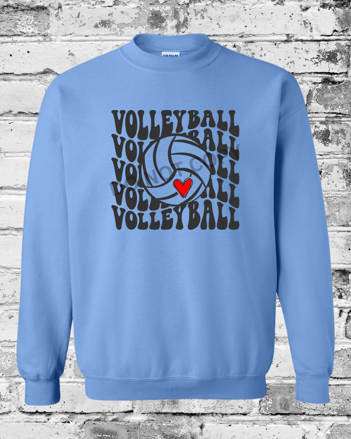 Adult Carolina Blue Crewneck w/Black Wave Volleyball