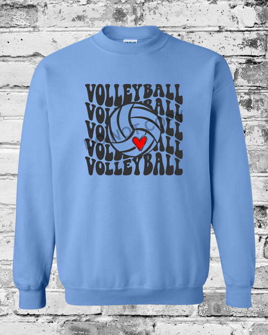 Adult Carolina Blue Crewneck w/Black Wave Volleyball