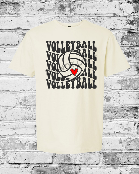 Adult Off White T-Shirt w/Black Wave Volleyball