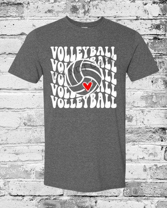 Adult Heather Dark Grey T-Shirt w/White Wave Volleyball