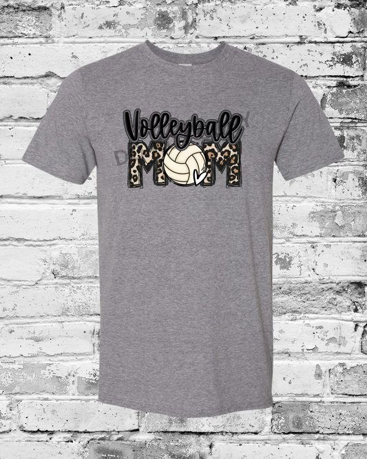 Adult Graphite Heather T-Shirt w/Leopard Volleyball Mom