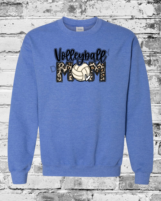 Adult Heather Deep Royal Crewneck w/Leopard Volleyball Mom