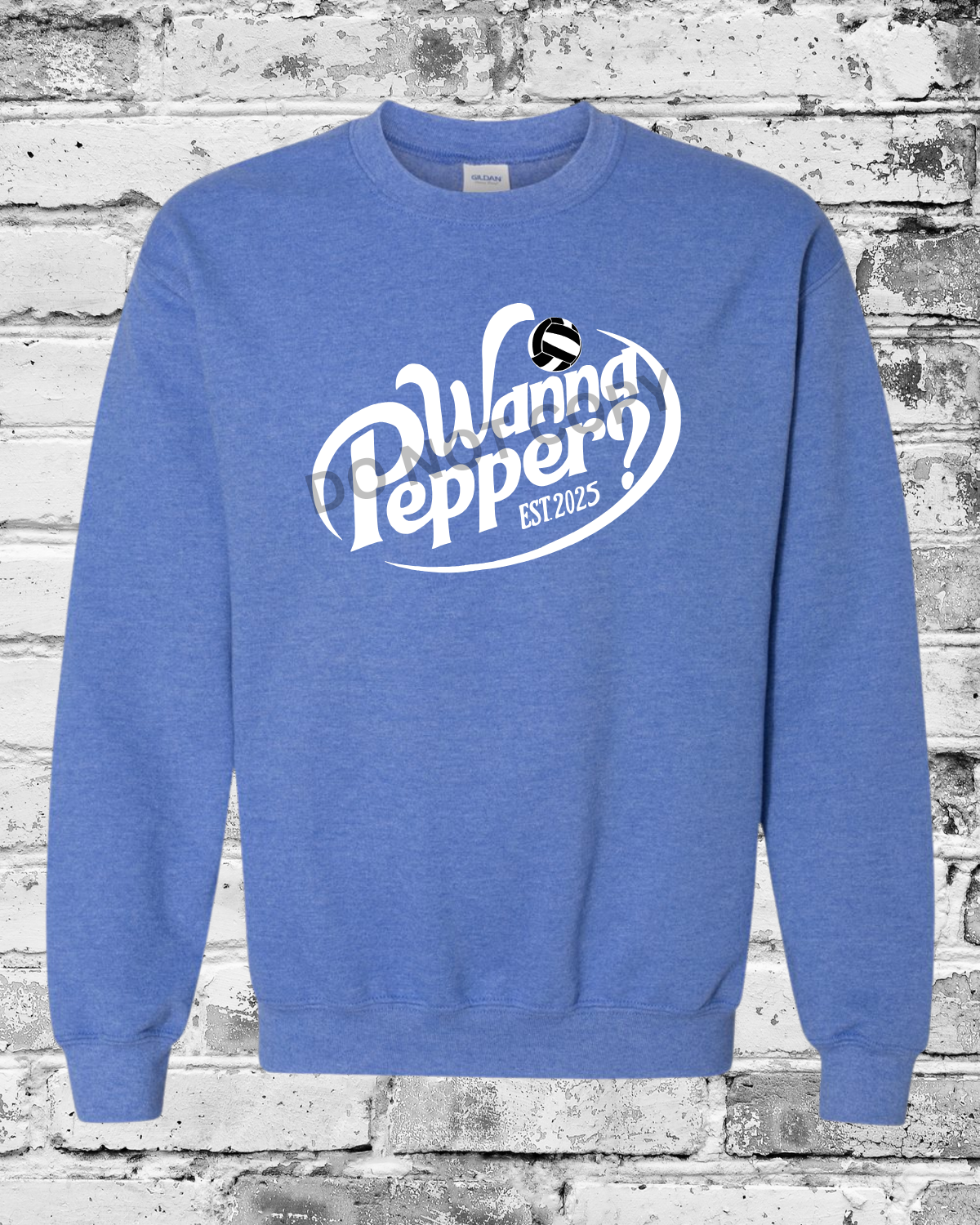 Adult Heather Deep Royal Crewneck w/White Wanna Pepper