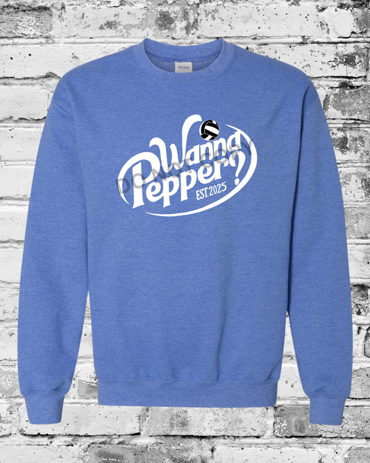 Adult Heather Deep Royal Crewneck w/White Wanna Pepper