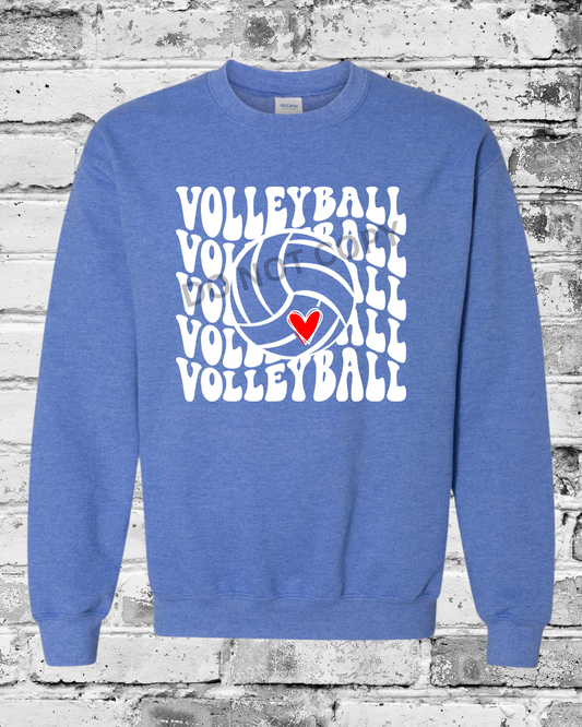 Adult Heather Deep Royal Crewneck w/White Wave Volleyball