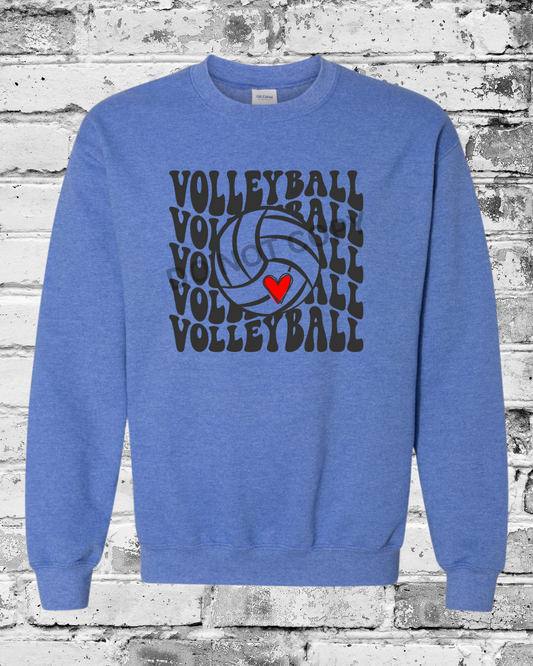 Adult Heather Deep Royal Crewneck w/Black Wave Volleyball