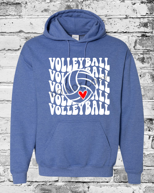 Adult Heather Deep Royal Hoodie w/White Wave Volleyball