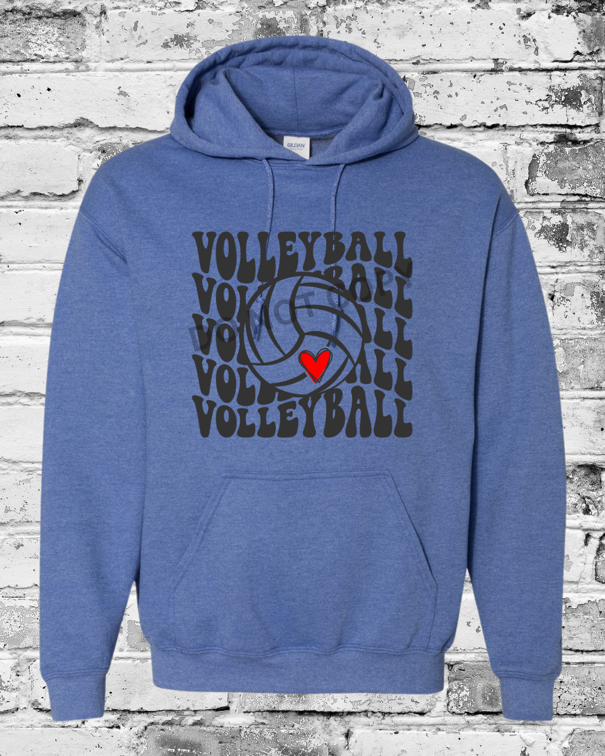 Adult Heather Deep Royal Hoodie w/Black Wave Volleyball