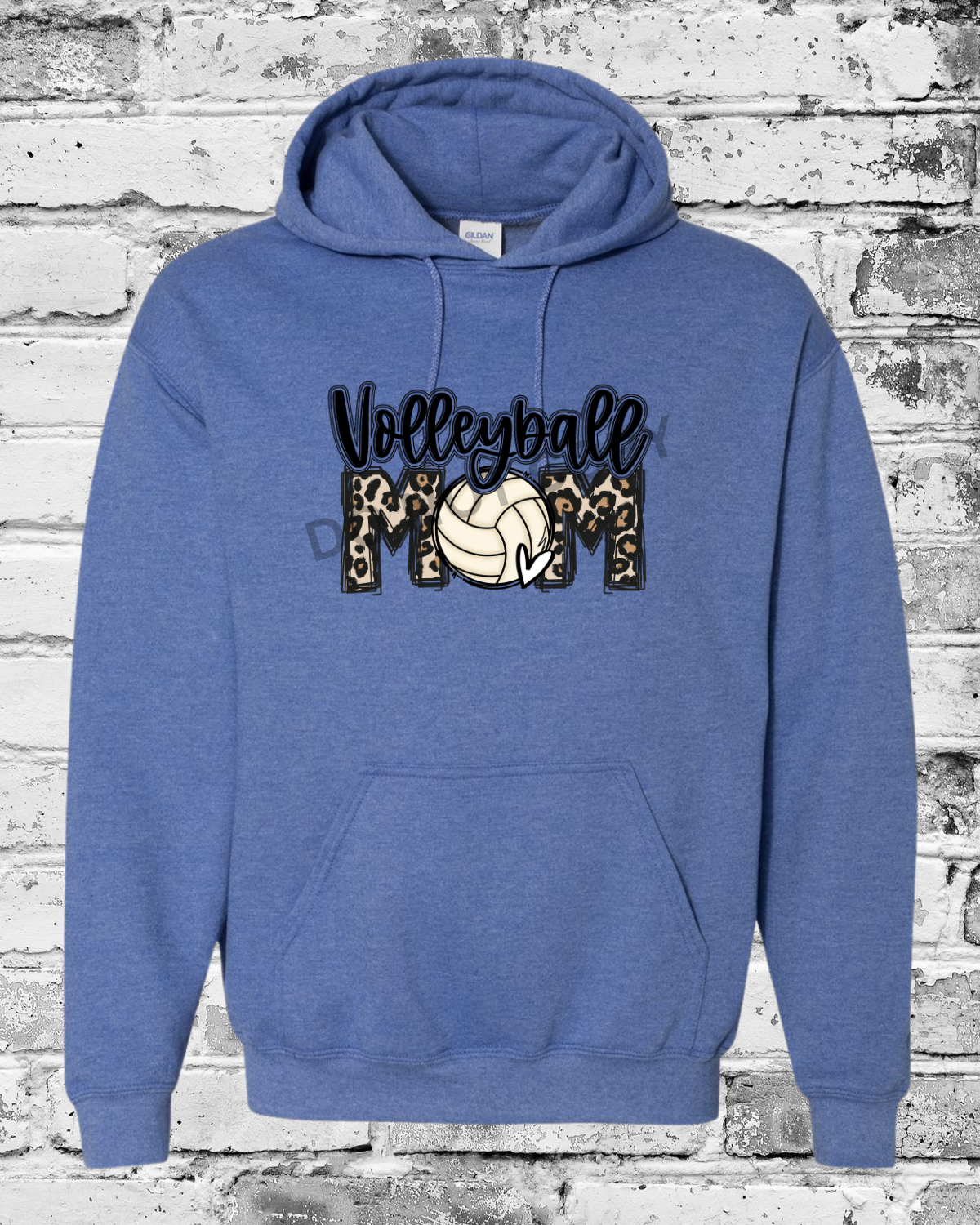 Adult Heather Deep Royal Hoodie w/Leopard Volleyball Mom