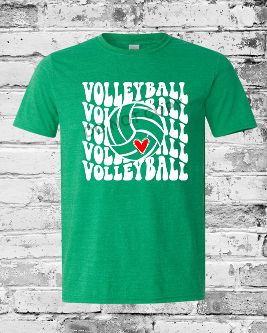 Adult Heather Irish Green T-Shirt w/White Wave Volleyball