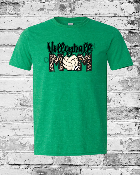 Adult Heather Irish Green T-Shirt w/Leopard Volleyball Mom
