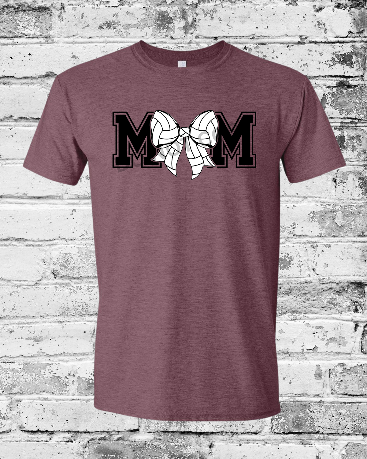 Adult Heather Maroon T-Shirt w/Mom Volleyball Bow