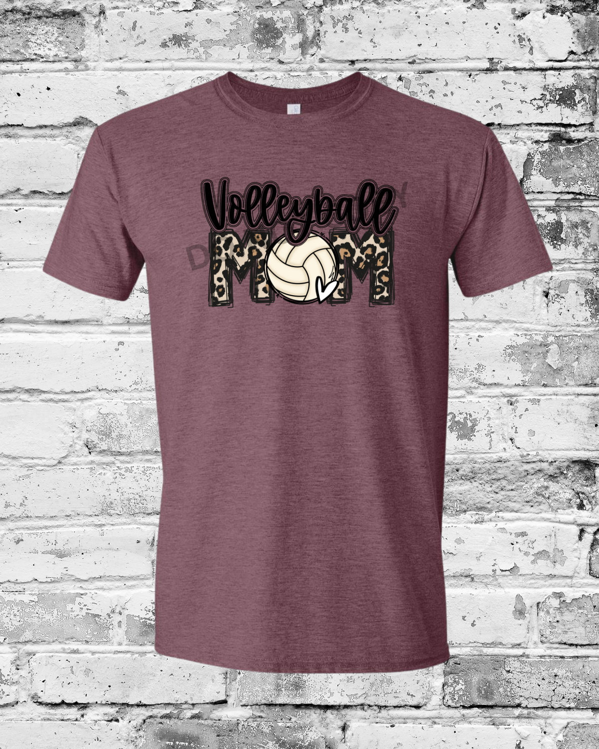 Adult Heather Maroon T-Shirt w/Leopard Volleyball Mom