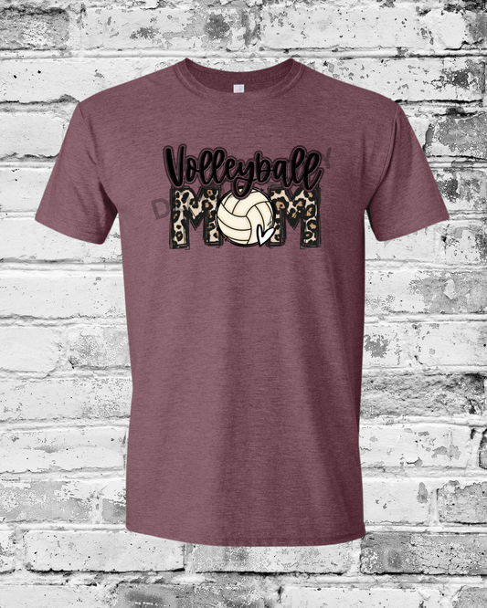 Adult Heather Maroon T-Shirt w/Leopard Volleyball Mom