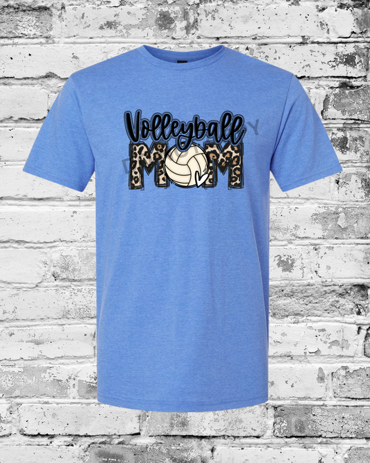 Adult Heather Royal T-Shirt w/Leopard Volleyball Mom
