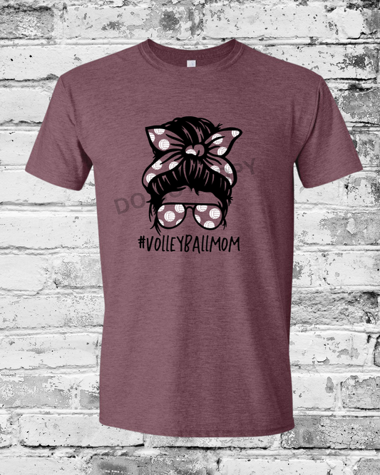 Adult Heather Maroon T-Shirt w/Messy Bun Mom