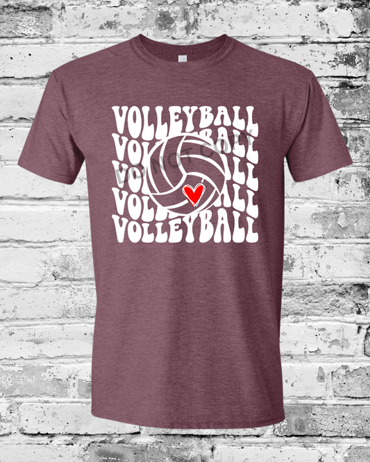 Adult Heather Maroon T-Shirt w/White Wave Volleyball