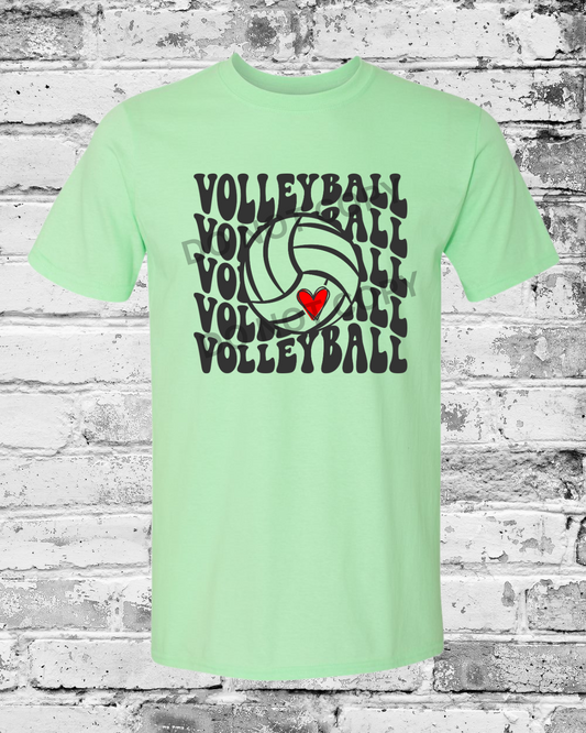 Adult Mint Green T-Shirt w/Black Wave Volleyball