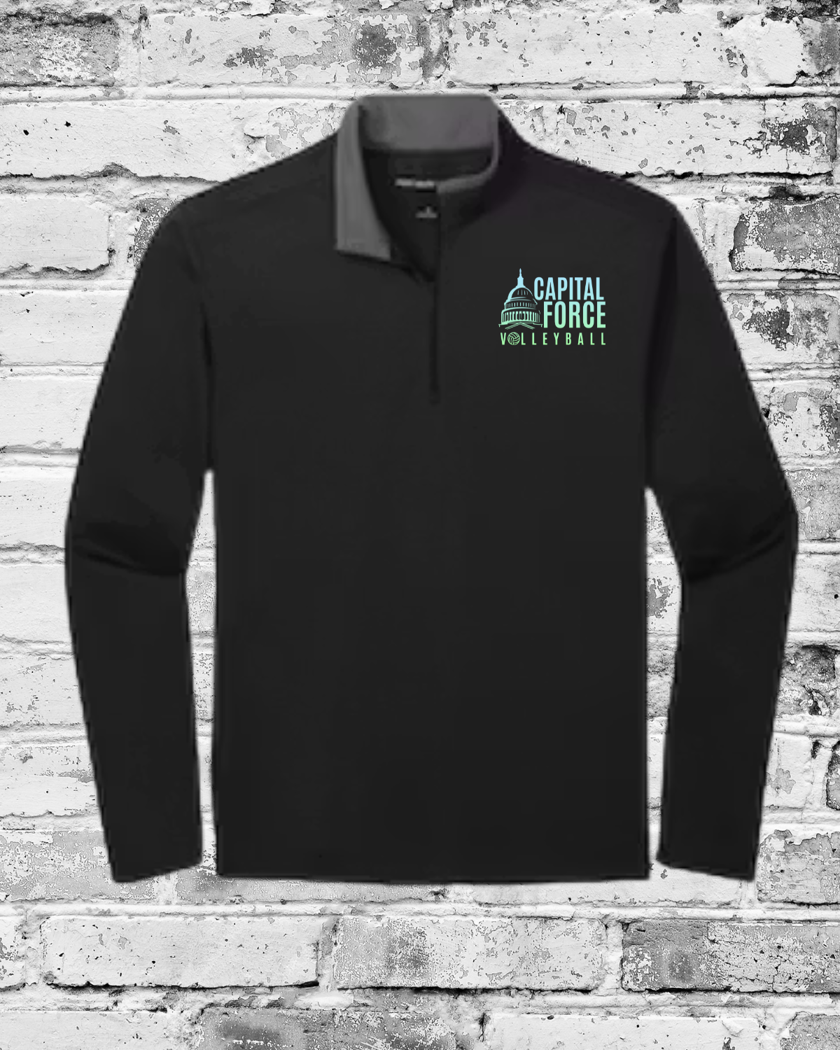 Adult Black Quarter Zip w/Pocket logo