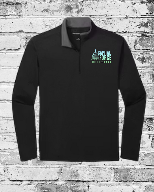 Adult Black Quarter Zip w/Pocket logo