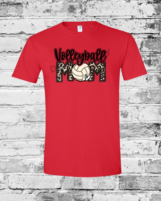 Adult Red T-Shirt w/Leopard Volleyball Mom