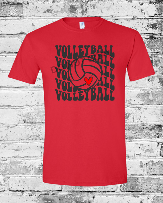 Adult Red T-Shirt w/Black Wave Volleyball