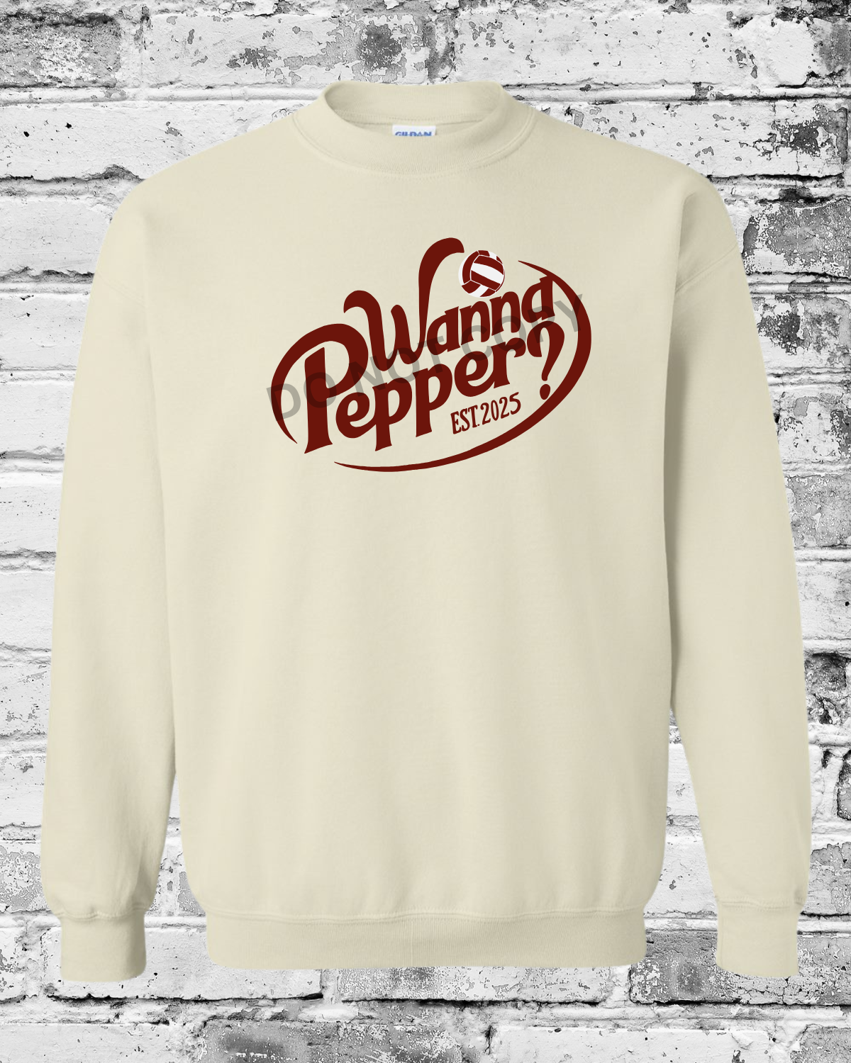Adult Sand Crewneck w/Maroon Wanna Pepper
