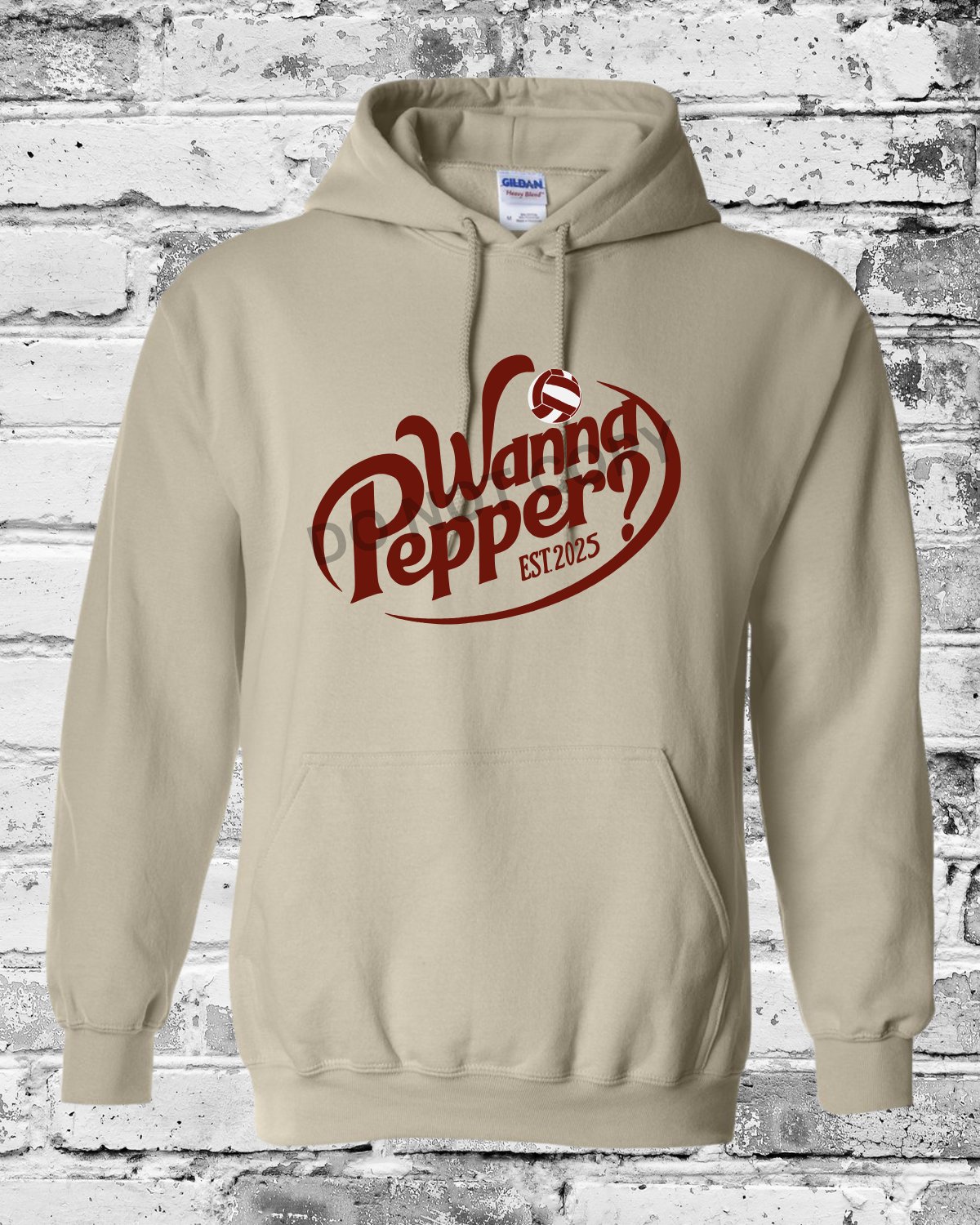 Adult Sand Hoodie w/Maroon Wanna Pepper