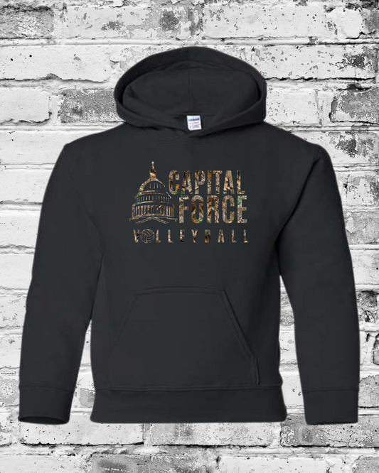 Youth Black Hoodie w/Camo Logo