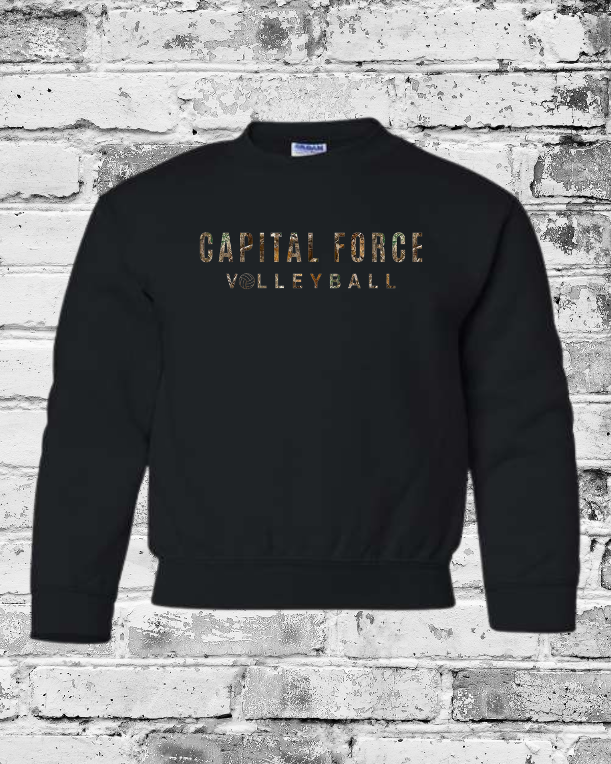 Youth Black Crewneck w/Camo Capital Force