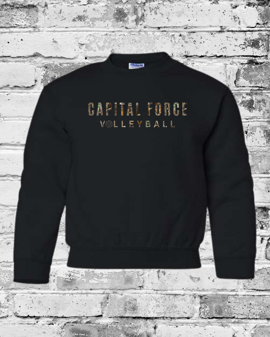 Youth Black Crewneck w/Camo Capital Force